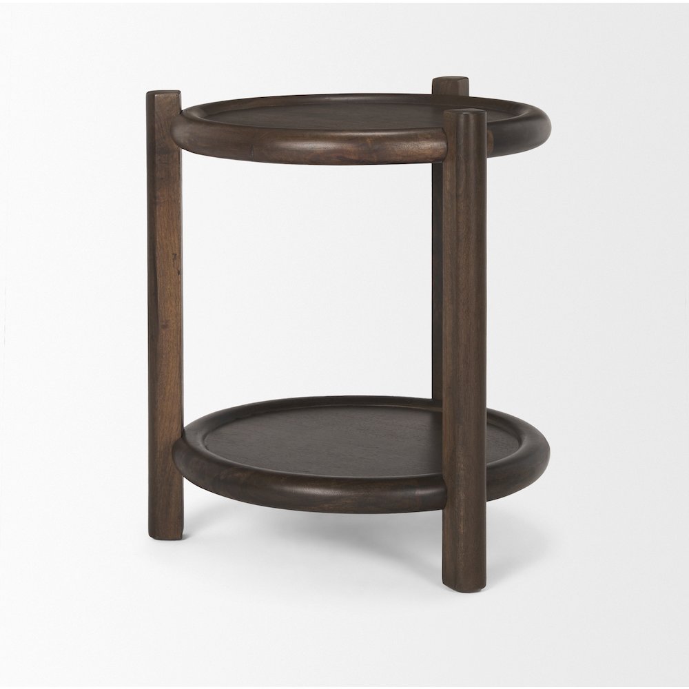 Dark Brown Wood Bottom Shelf Round Accent Table. Picture 8