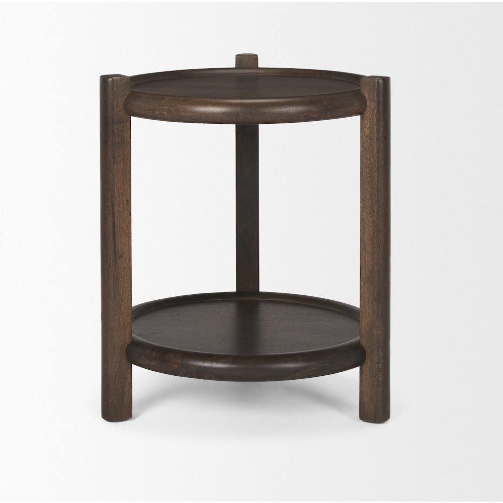 Dark Brown Wood Bottom Shelf Round Accent Table. Picture 9