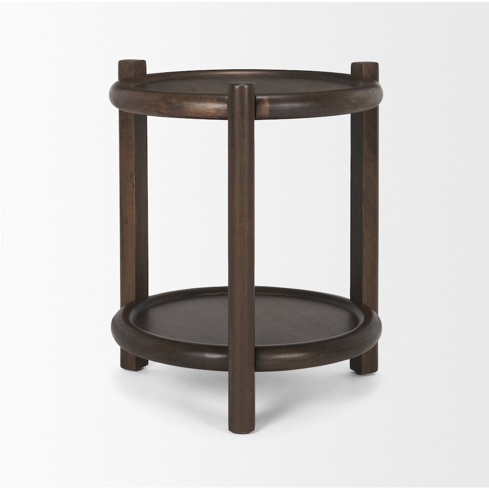 Dark Brown Wood Bottom Shelf Round Accent Table. Picture 10