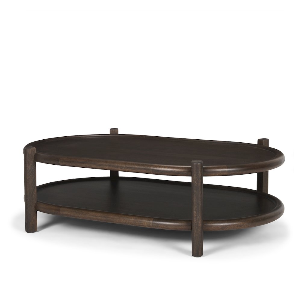 Dark Brown Wood Bottom Shelf Oval Coffee Table. Picture 1