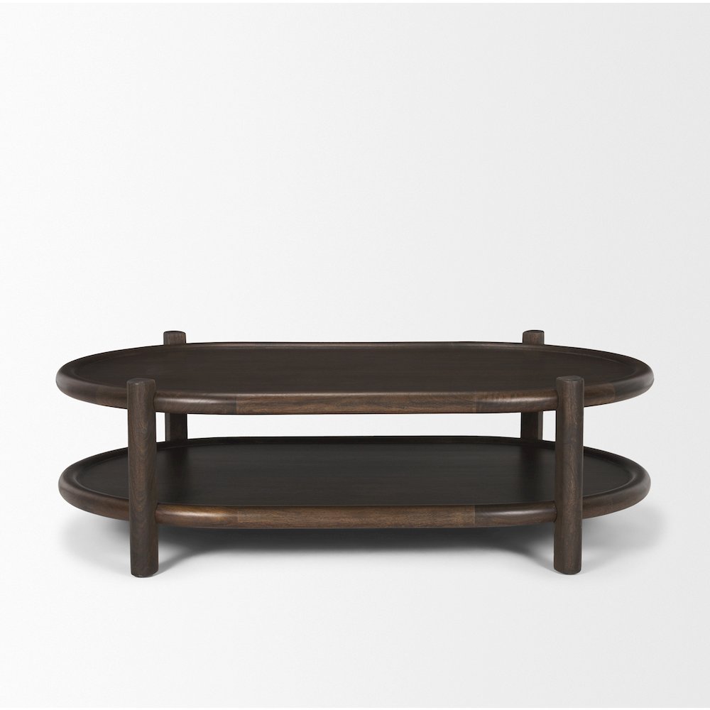 Dark Brown Wood Bottom Shelf Oval Coffee Table. Picture 4