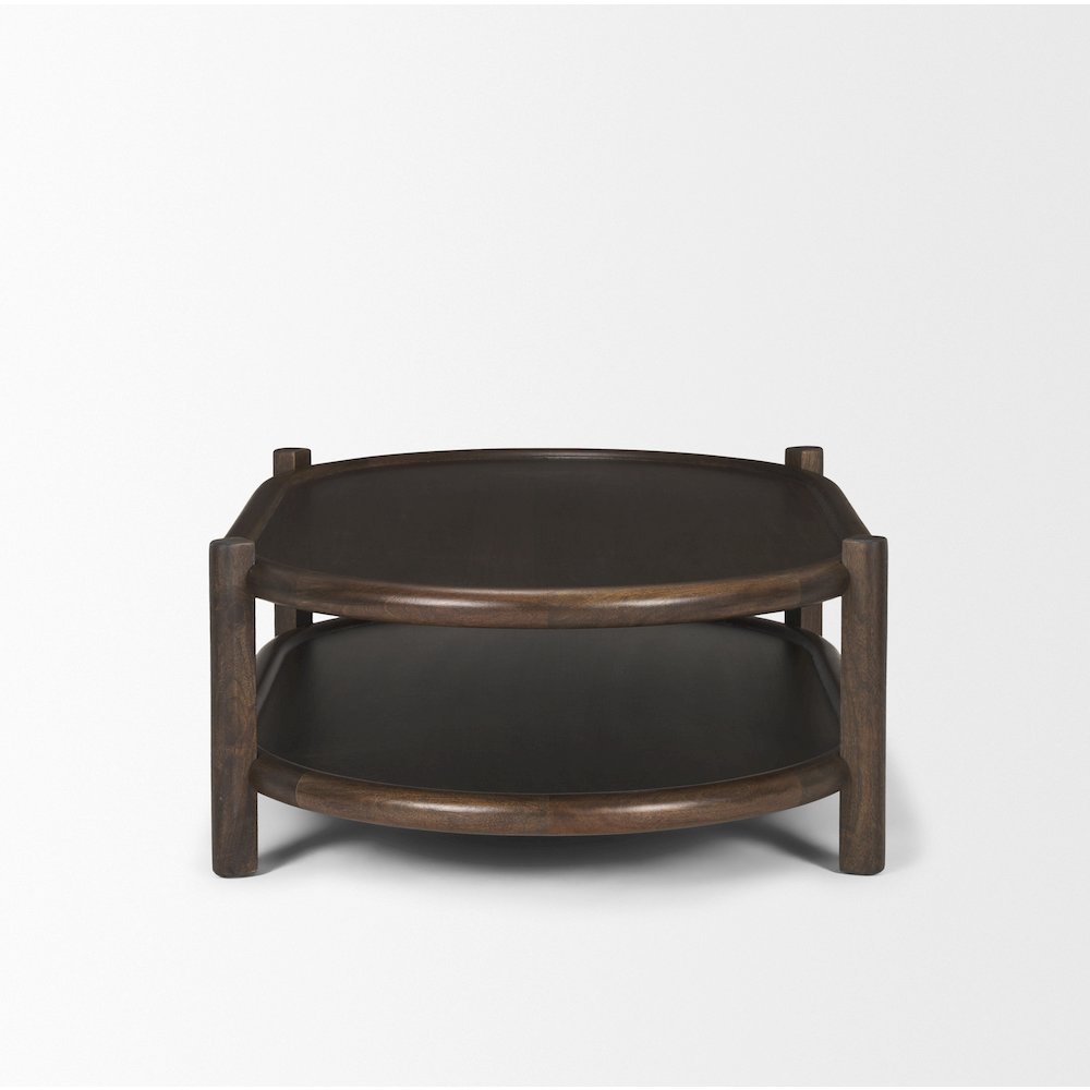 Dark Brown Wood Bottom Shelf Oval Coffee Table. Picture 5