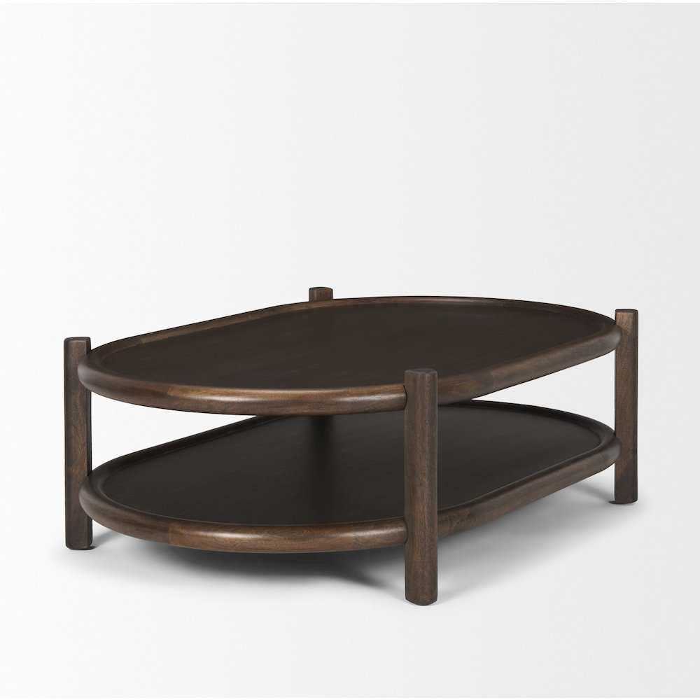Dark Brown Wood Bottom Shelf Oval Coffee Table. Picture 6