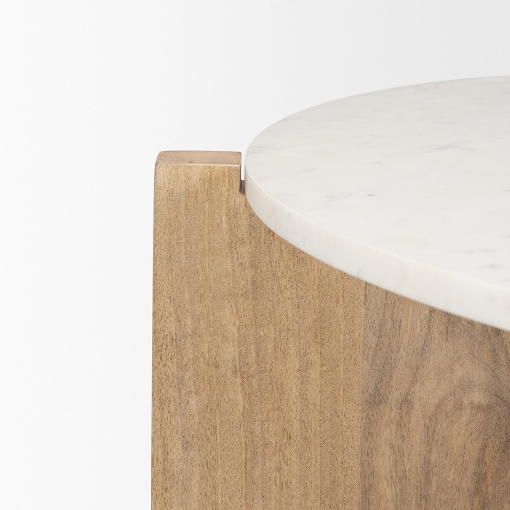 Light Brown Wood Round Marble Top Coffee Table. Picture 2