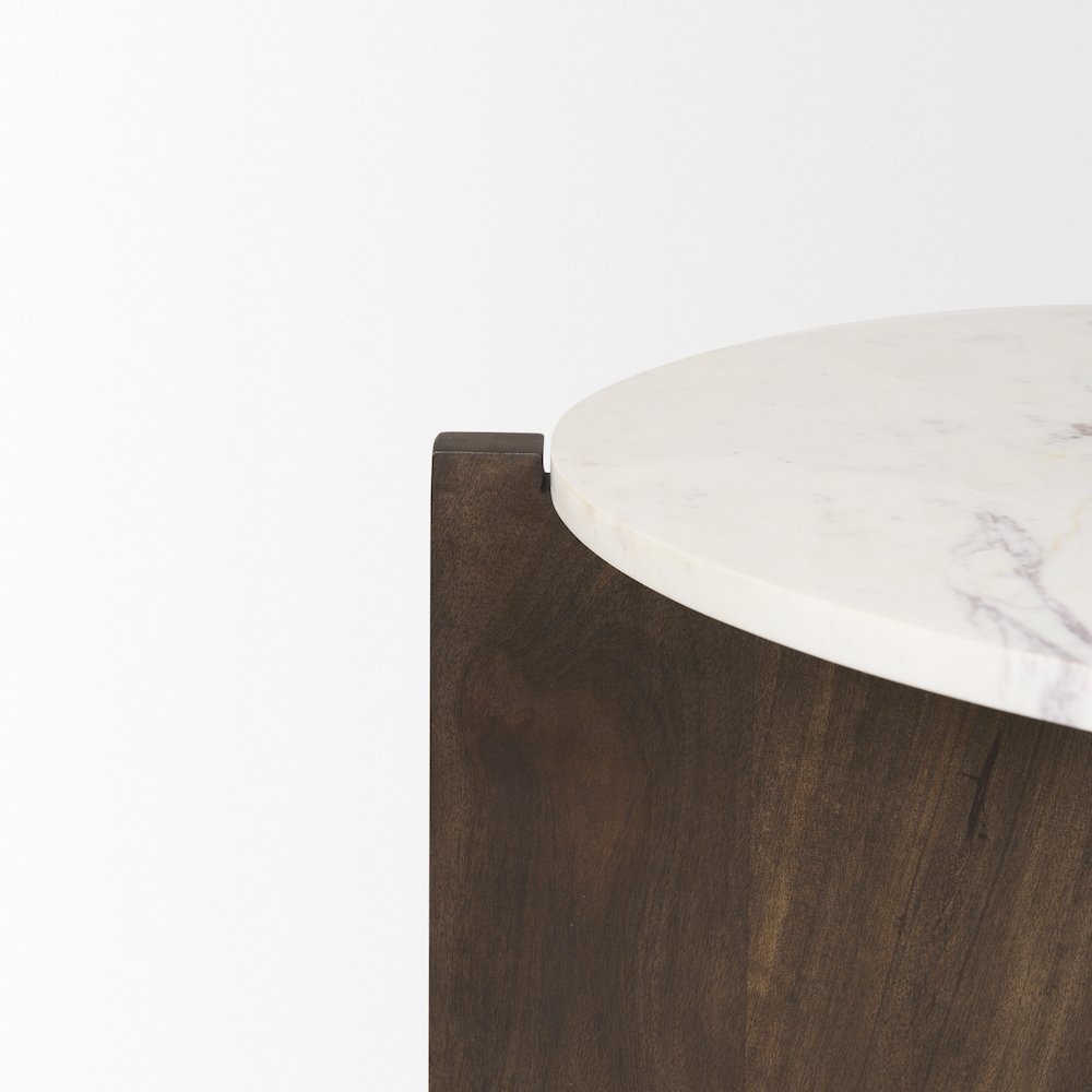 Dark Brown Wood Marble Round Top Coffee Table. Picture 9