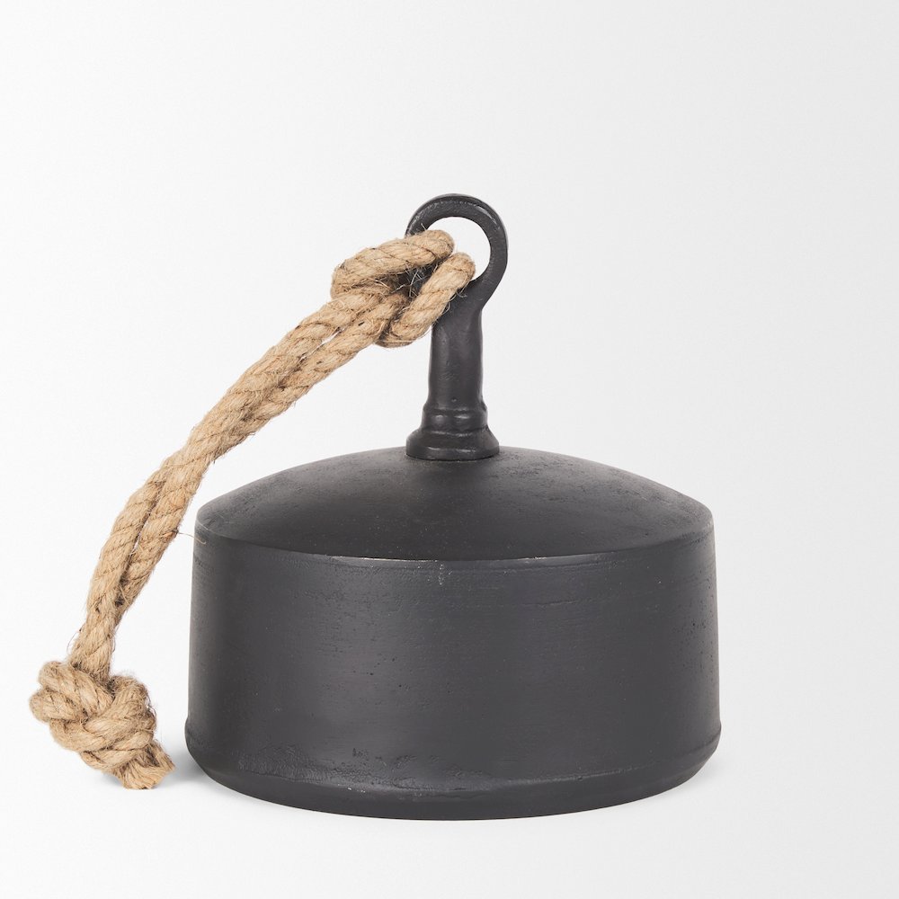 Quincy Large Matte Black Metal Decorative Bell Object. Picture 6