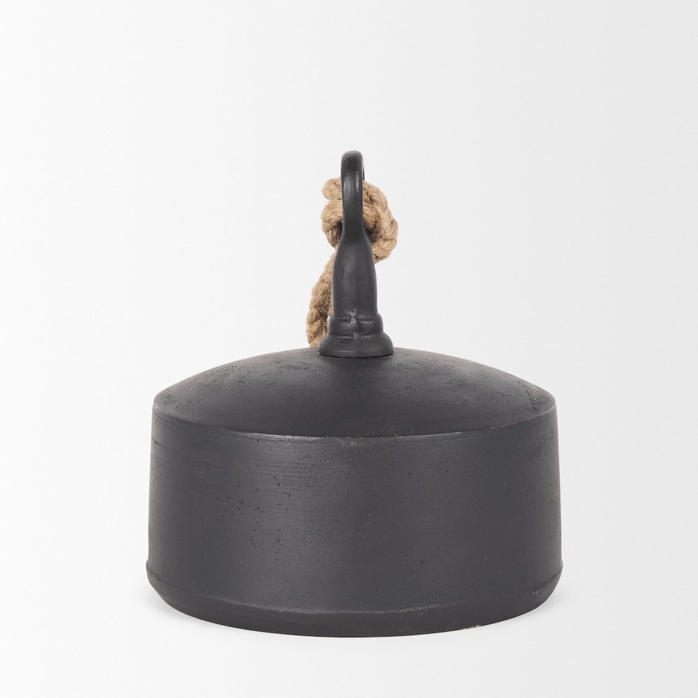 Quincy Large Matte Black Metal Decorative Bell Object. Picture 7