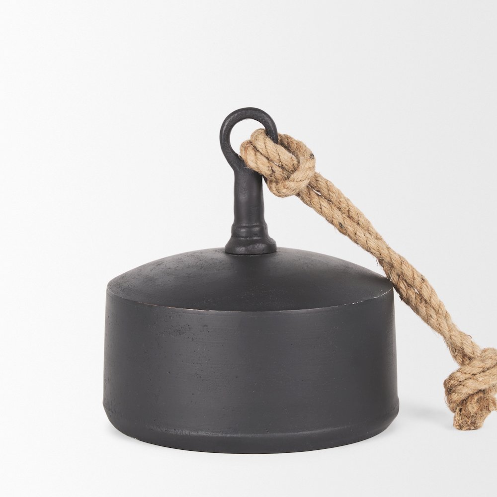 Quincy Large Matte Black Metal Decorative Bell Object. Picture 8