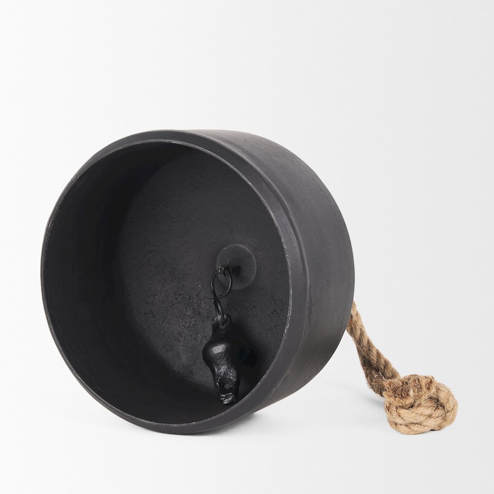 Quincy Large Matte Black Metal Decorative Bell Object. Picture 9