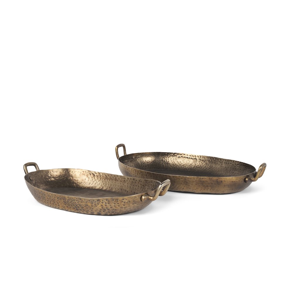 Pama Hammered Gold Metal Decorative Trays (Set of 2). Picture 1