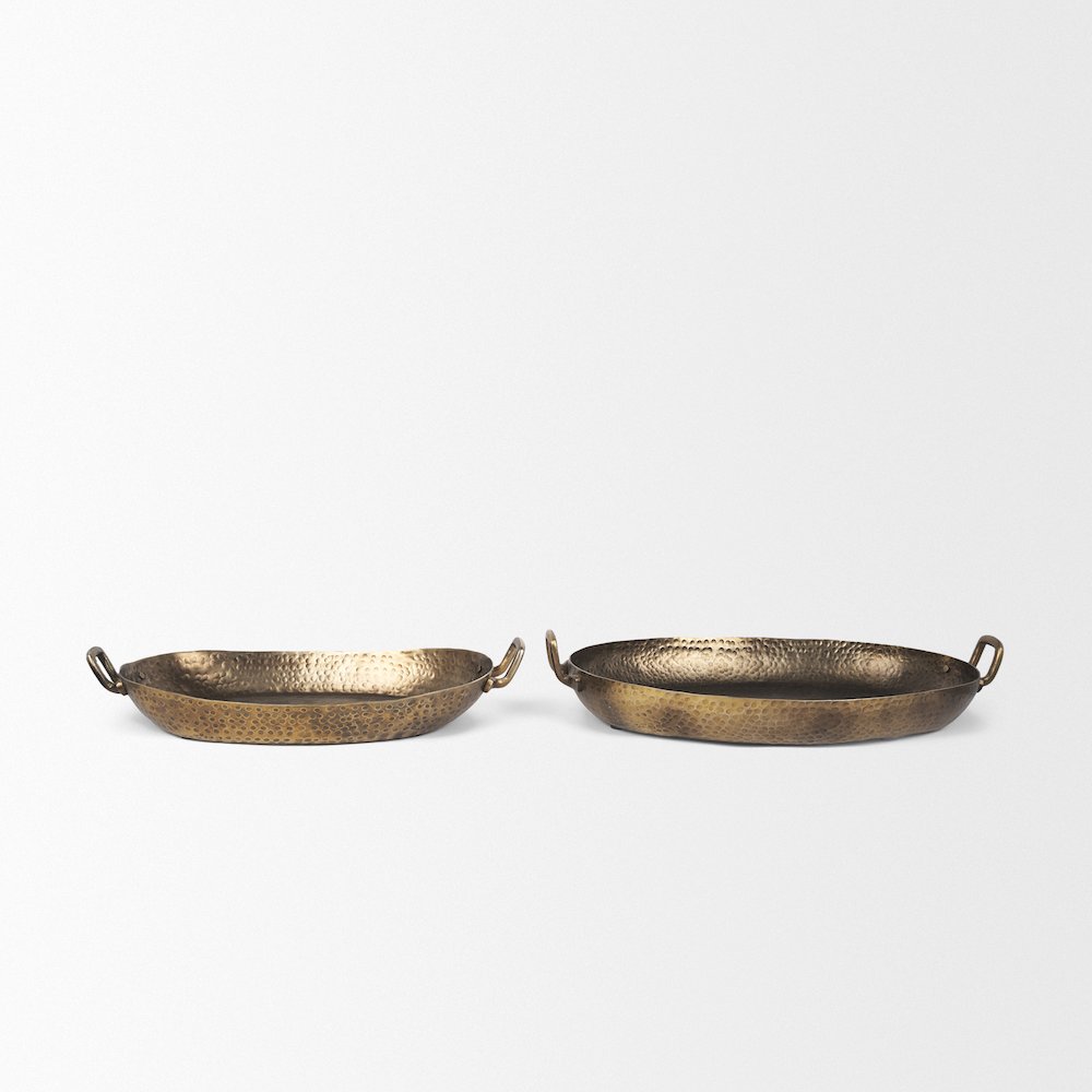 Pama Hammered Gold Metal Decorative Trays (Set of 2). Picture 6