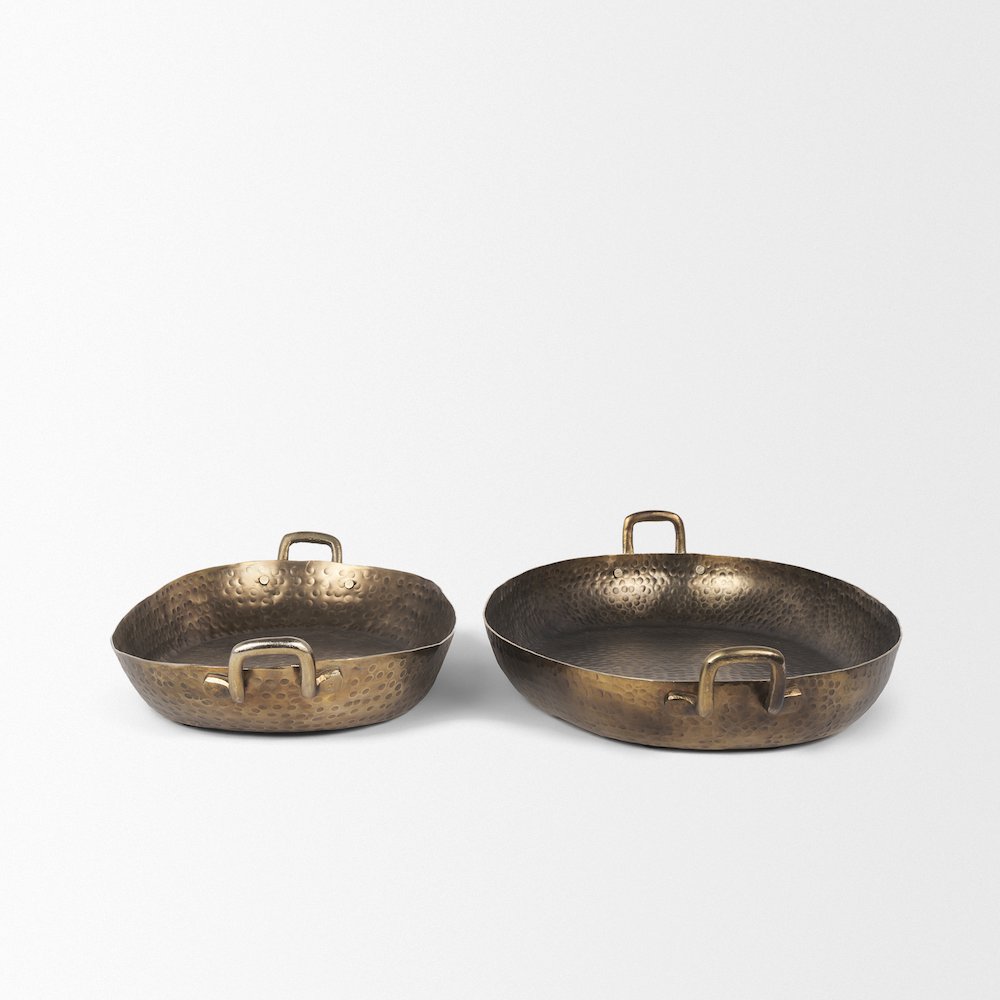 Pama Hammered Gold Metal Decorative Trays (Set of 2). Picture 7