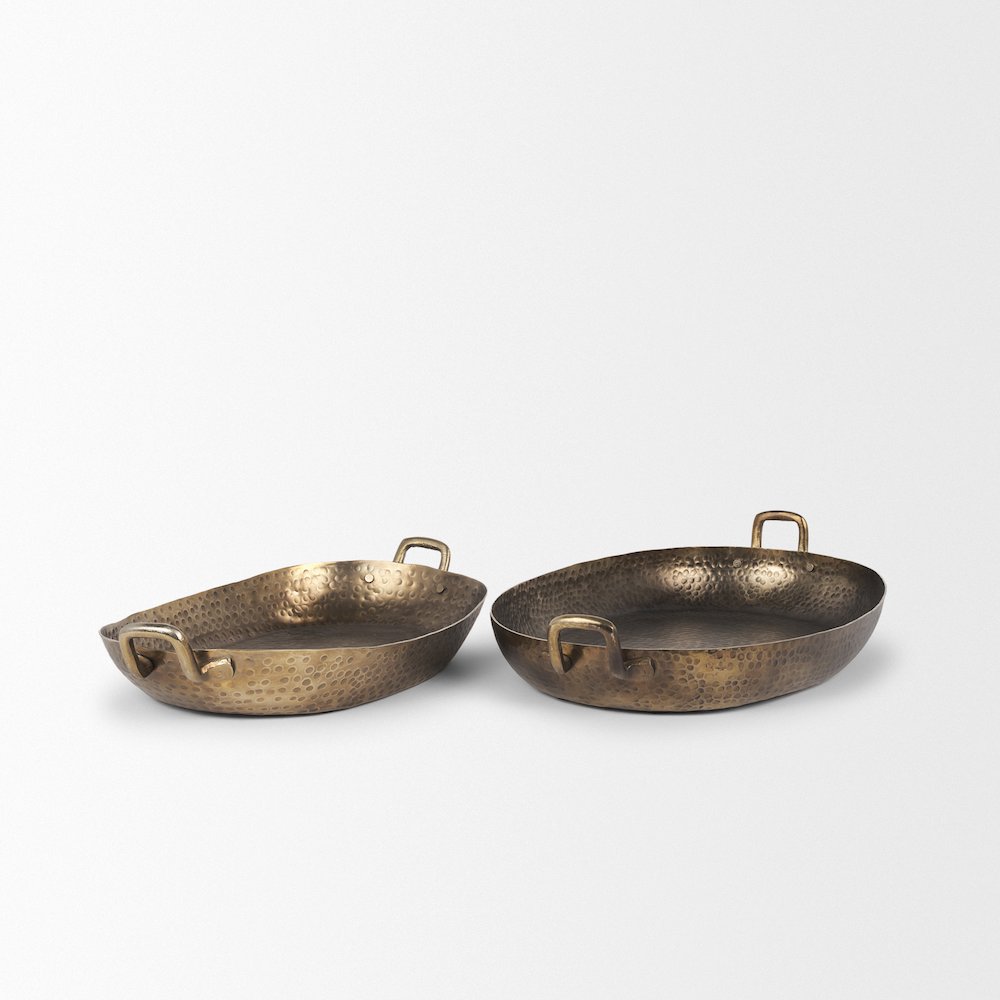 Pama Hammered Gold Metal Decorative Trays (Set of 2). Picture 8