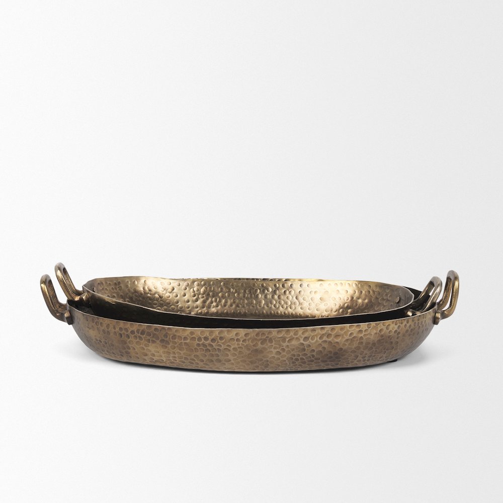 Pama Hammered Gold Metal Decorative Trays (Set of 2). Picture 9