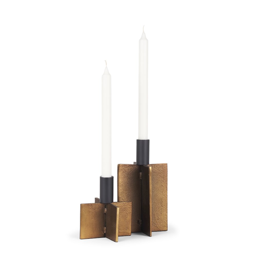 Pia Antiqued Gold Black Metal Taper Candleholder (Set of 2). Picture 1
