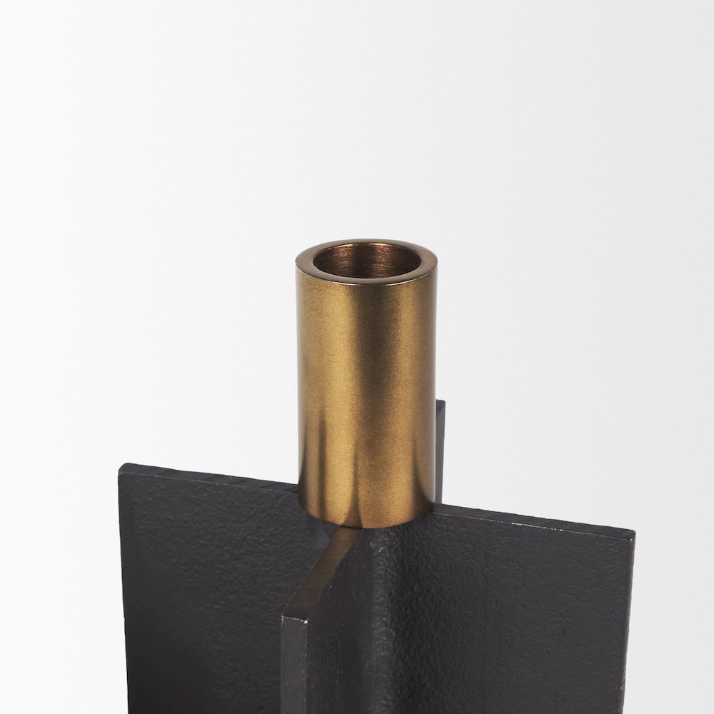 Pia Matte Black Brushed Gold Metal Taper Candleholder (Set of 2). Picture 7