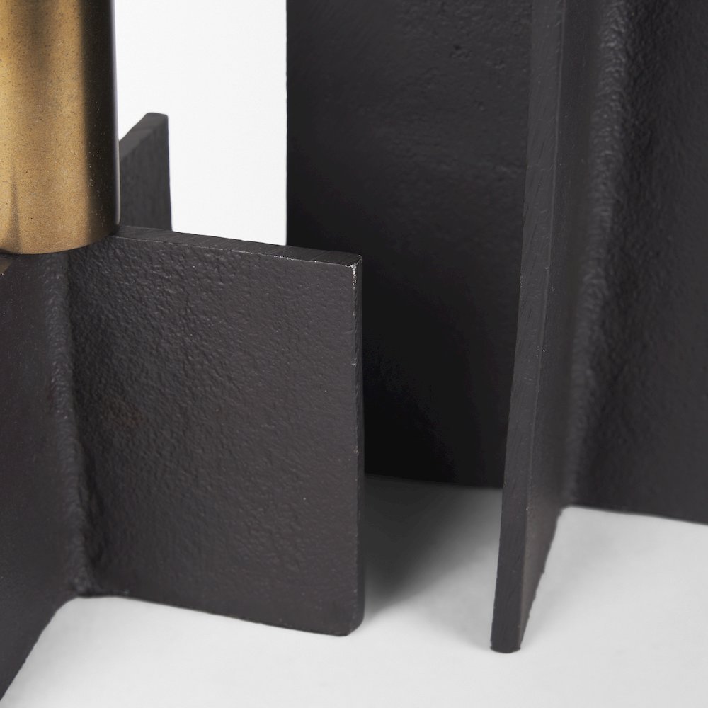 Pia Matte Black Brushed Gold Metal Taper Candleholder (Set of 2). Picture 8
