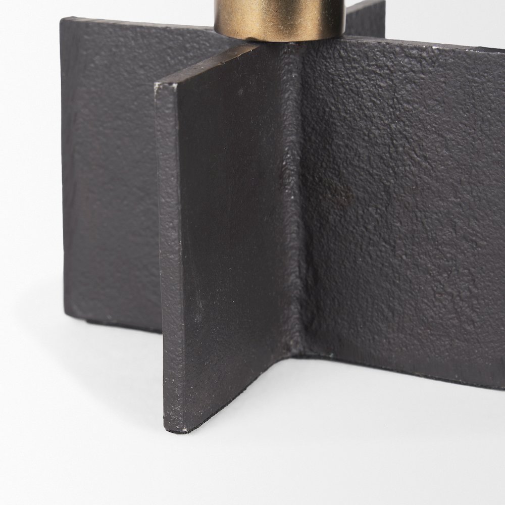 Pia Matte Black Brushed Gold Metal Taper Candleholder (Set of 2). Picture 9