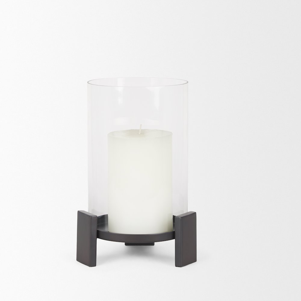 Price Small Matte Black Metal Glass Hurricane Candle Holder. Picture 7