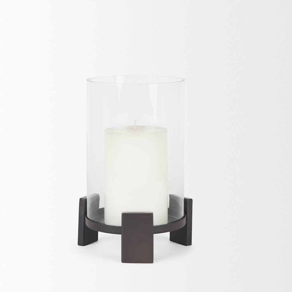 Price Small Matte Black Metal Glass Hurricane Candle Holder. Picture 8