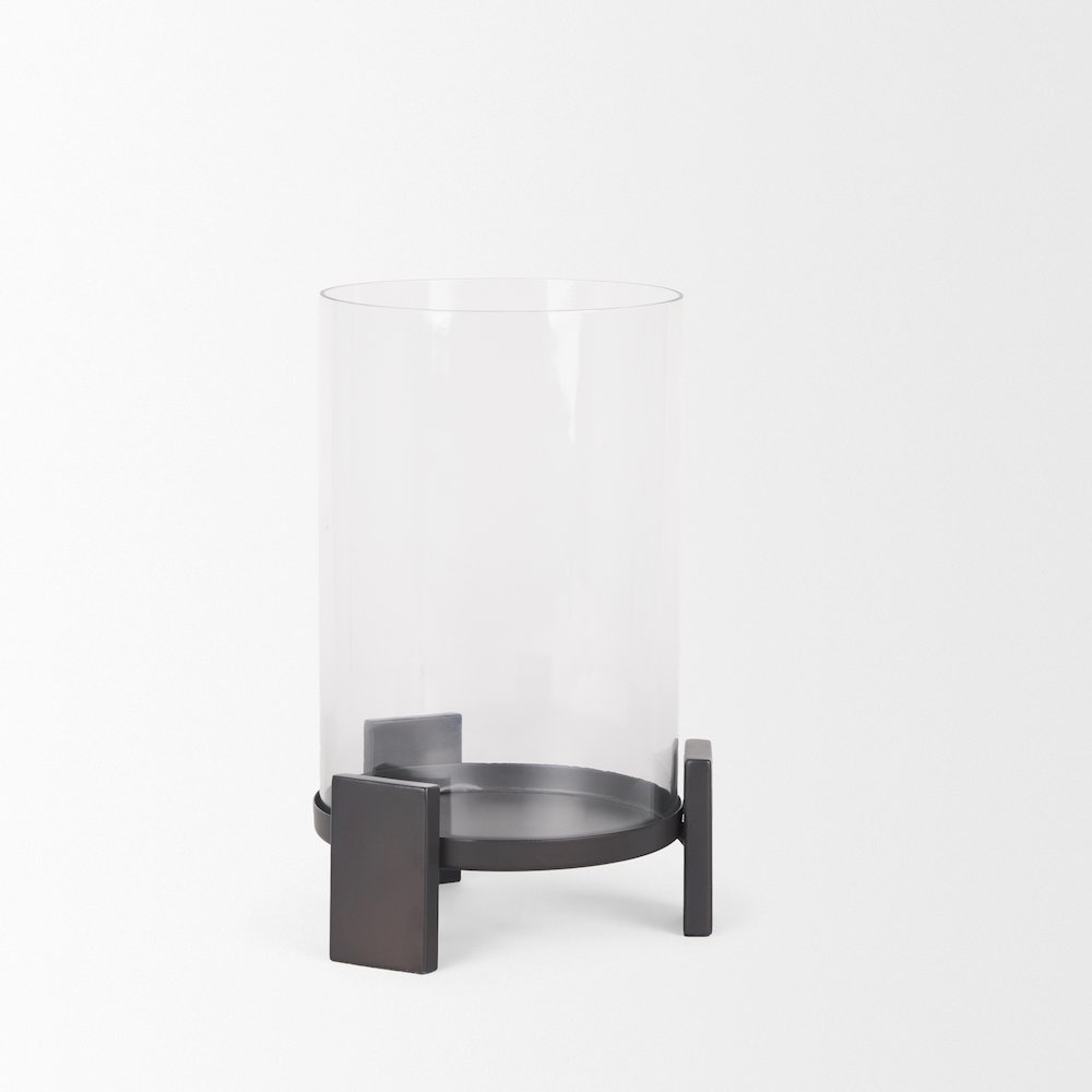 Price Small Matte Black Metal Glass Hurricane Candle Holder. Picture 10