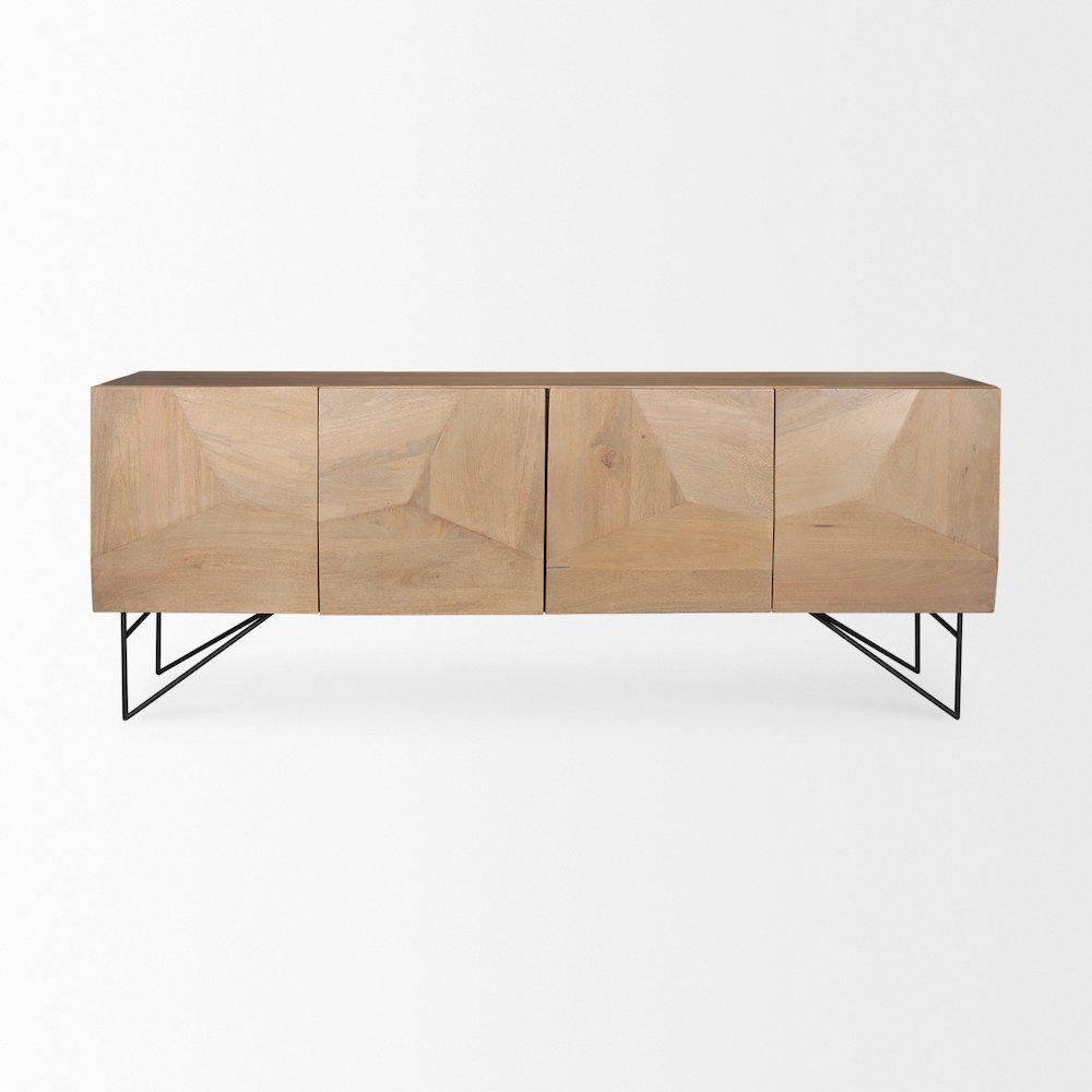 Darwin Light Brown Wooden 4 Door 2 Shelves Sideboard. Picture 7