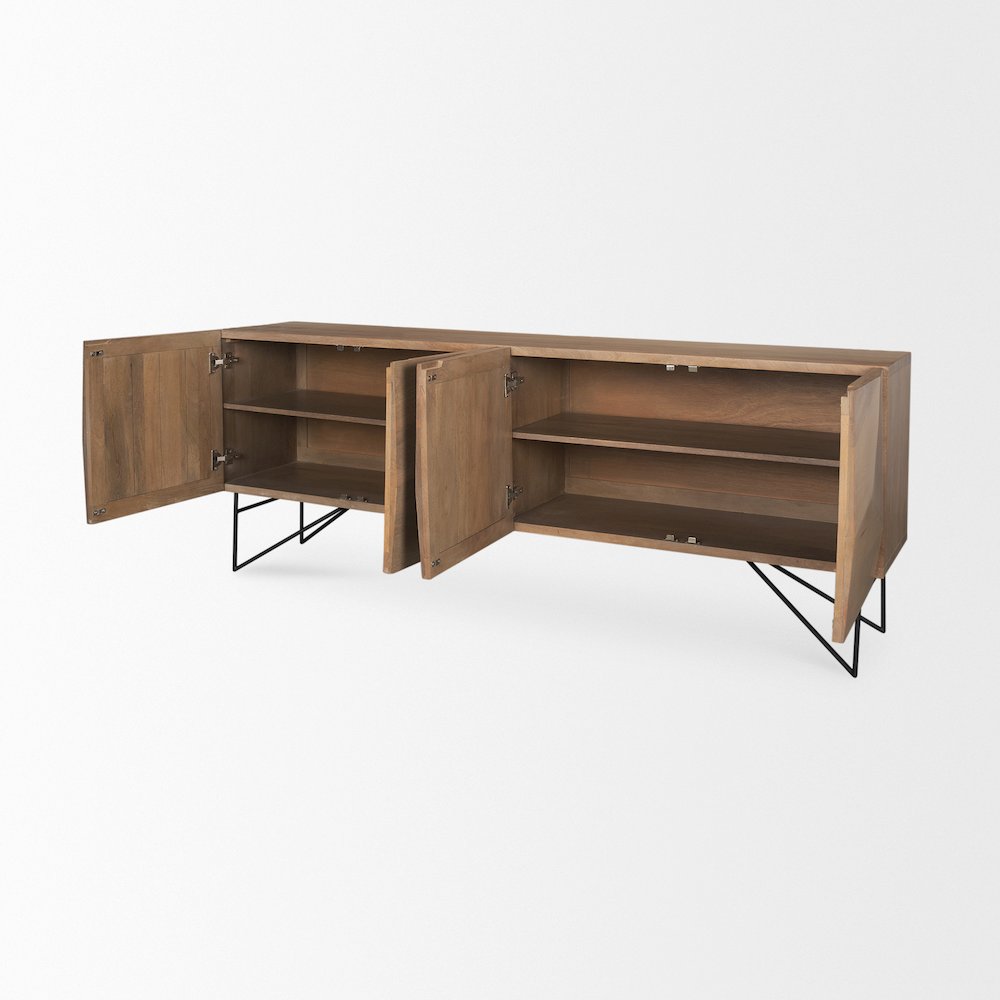 Darwin Light Brown Wooden 4 Door 2 Shelves Sideboard. Picture 11