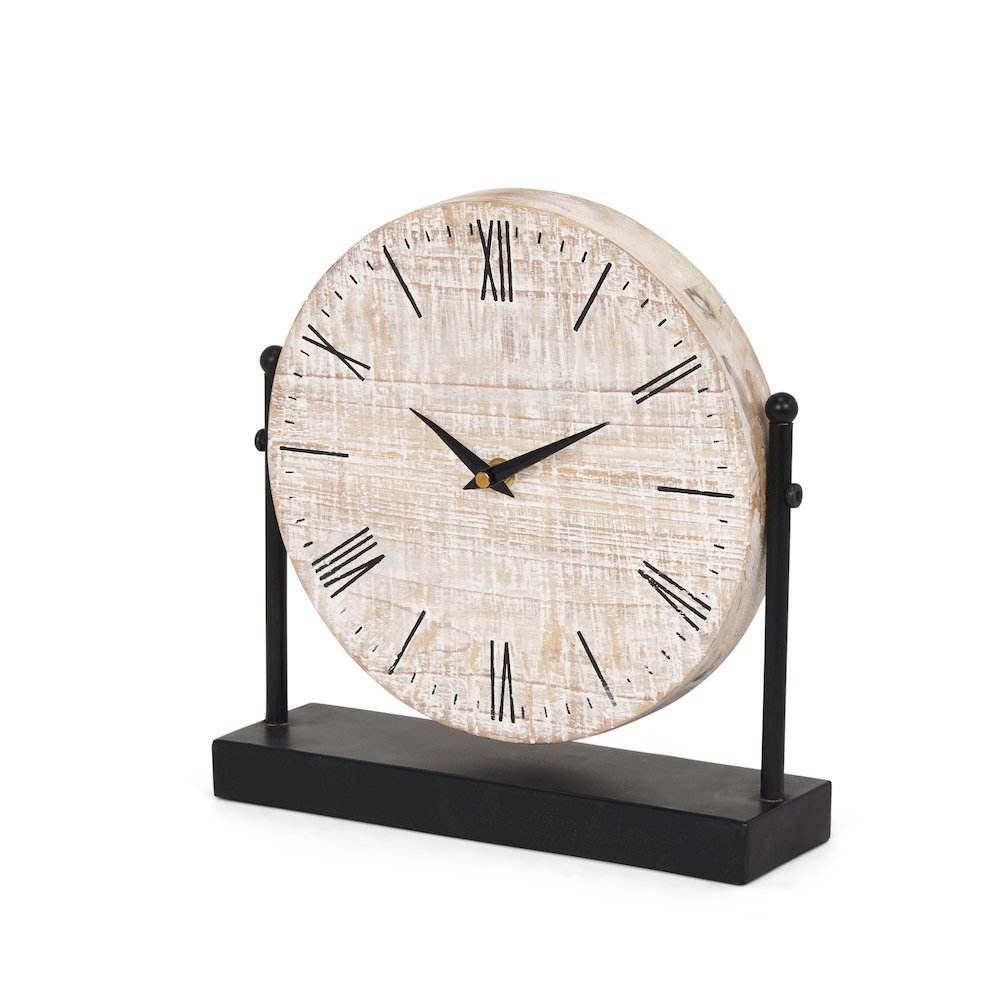 Raja Matte Black Metal Wood Table Clock. Picture 1