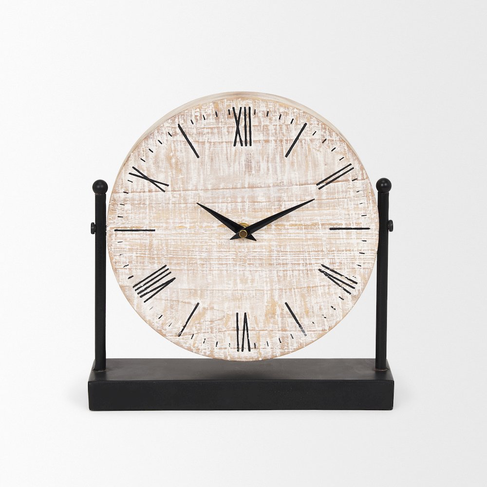 Raja Matte Black Metal Wood Table Clock. Picture 8
