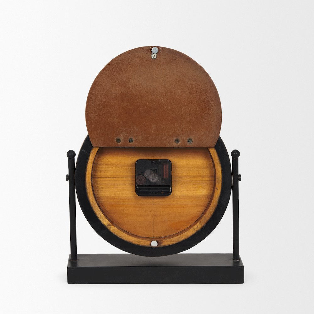 Raja Matte Black Metal Wood Table Clock. Picture 12