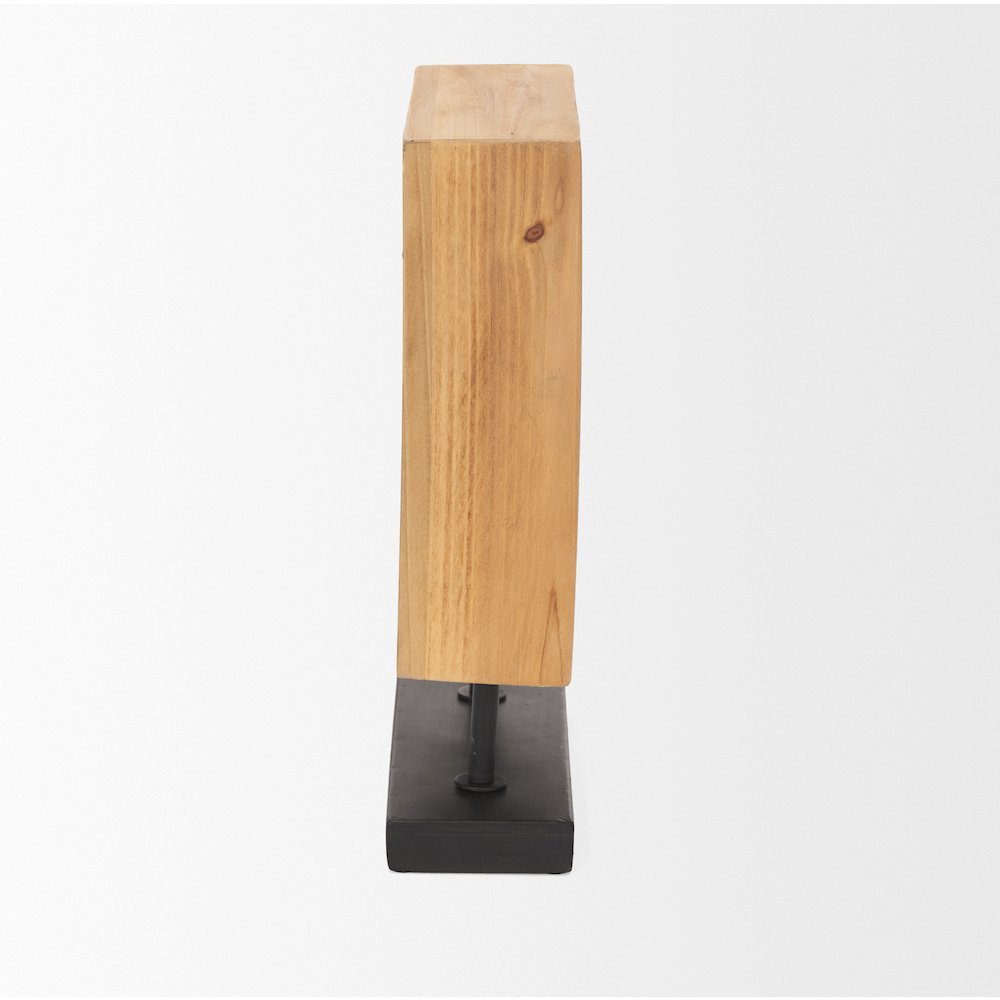 Renaya Light Brown Wood Matte Black Metal Base Table Clock. Picture 3