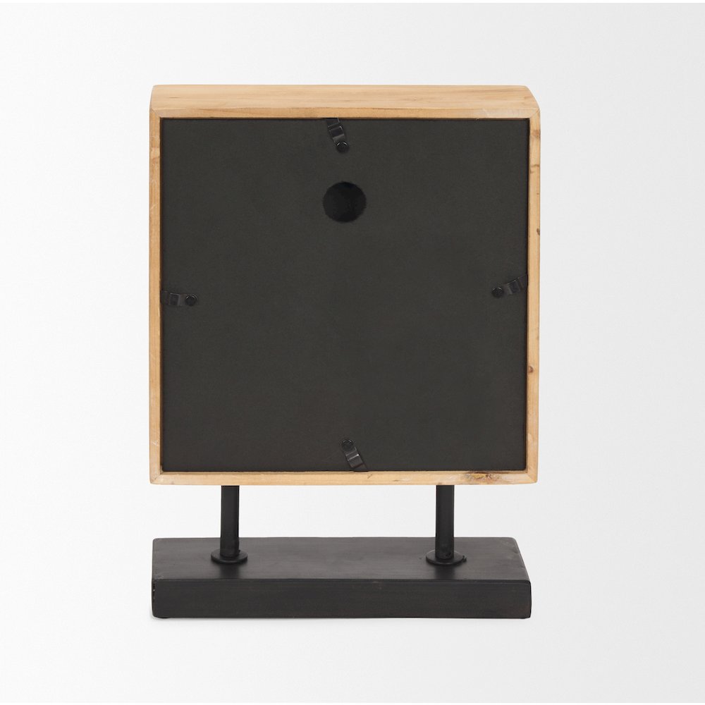 Renaya Light Brown Wood Matte Black Metal Base Table Clock. Picture 4