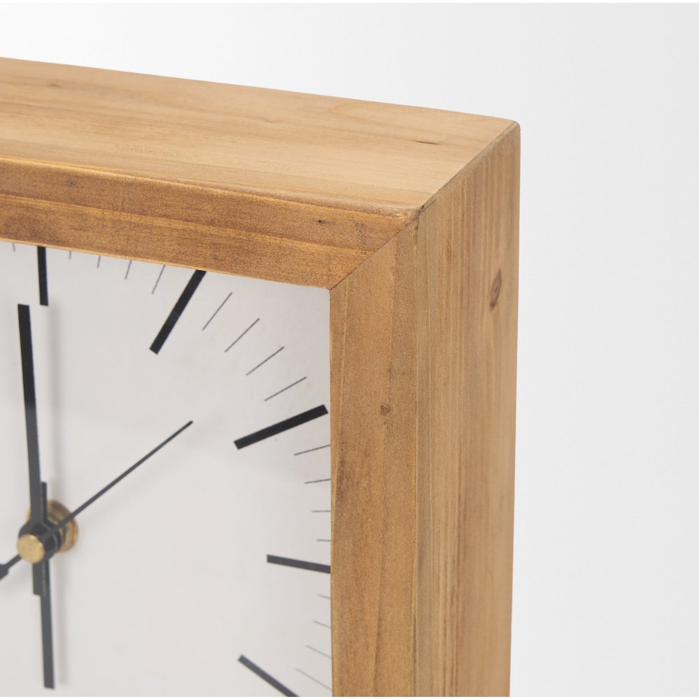 Renaya Light Brown Wood Matte Black Metal Base Table Clock. Picture 6