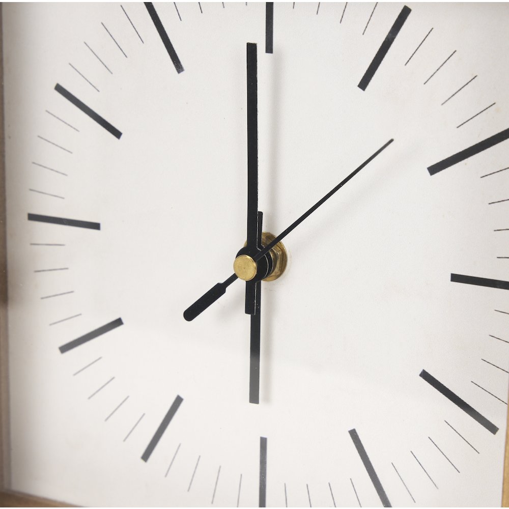 Renaya Light Brown Wood Matte Black Metal Base Table Clock. Picture 7