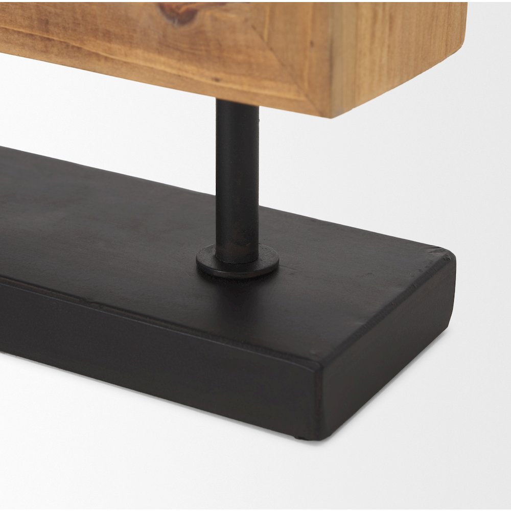 Renaya Light Brown Wood Matte Black Metal Base Table Clock. Picture 8