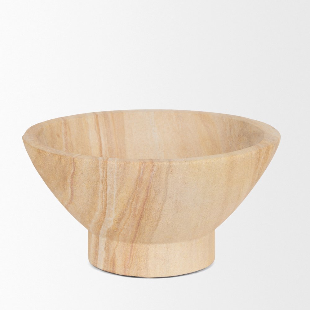 Beige Sandstone Decorative Pedestal Bowl. Picture 3