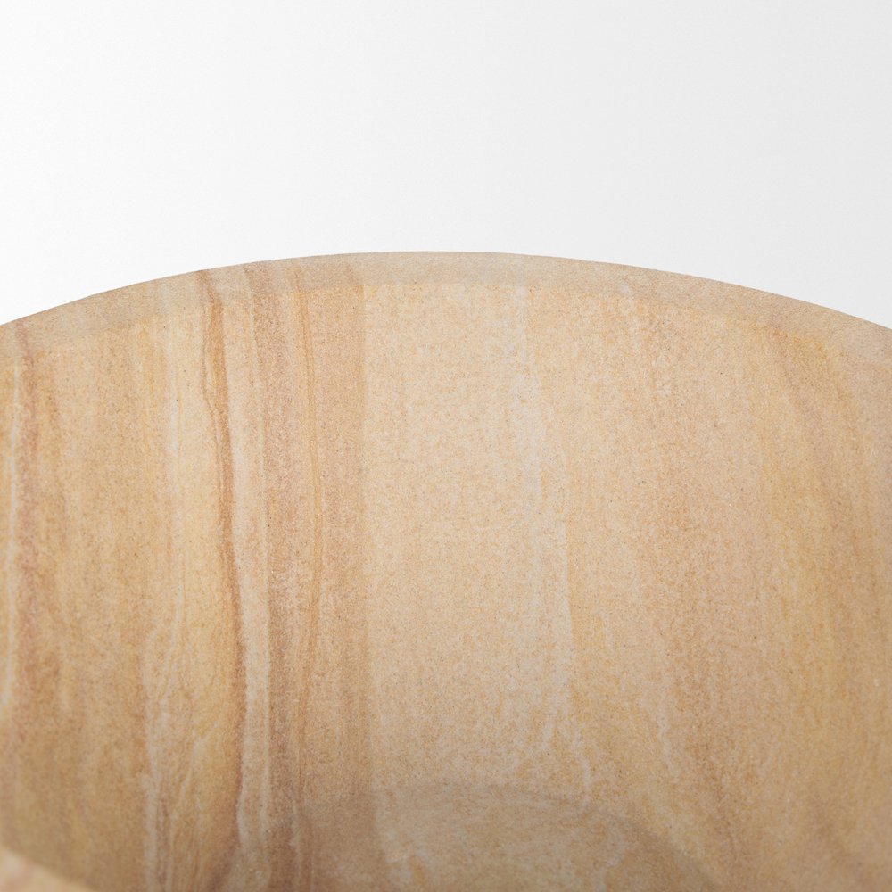 Beige Sandstone Decorative Pedestal Bowl. Picture 4