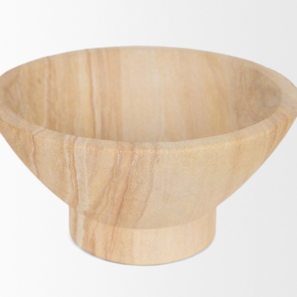 Beige Sandstone Decorative Pedestal Bowl. Picture 5