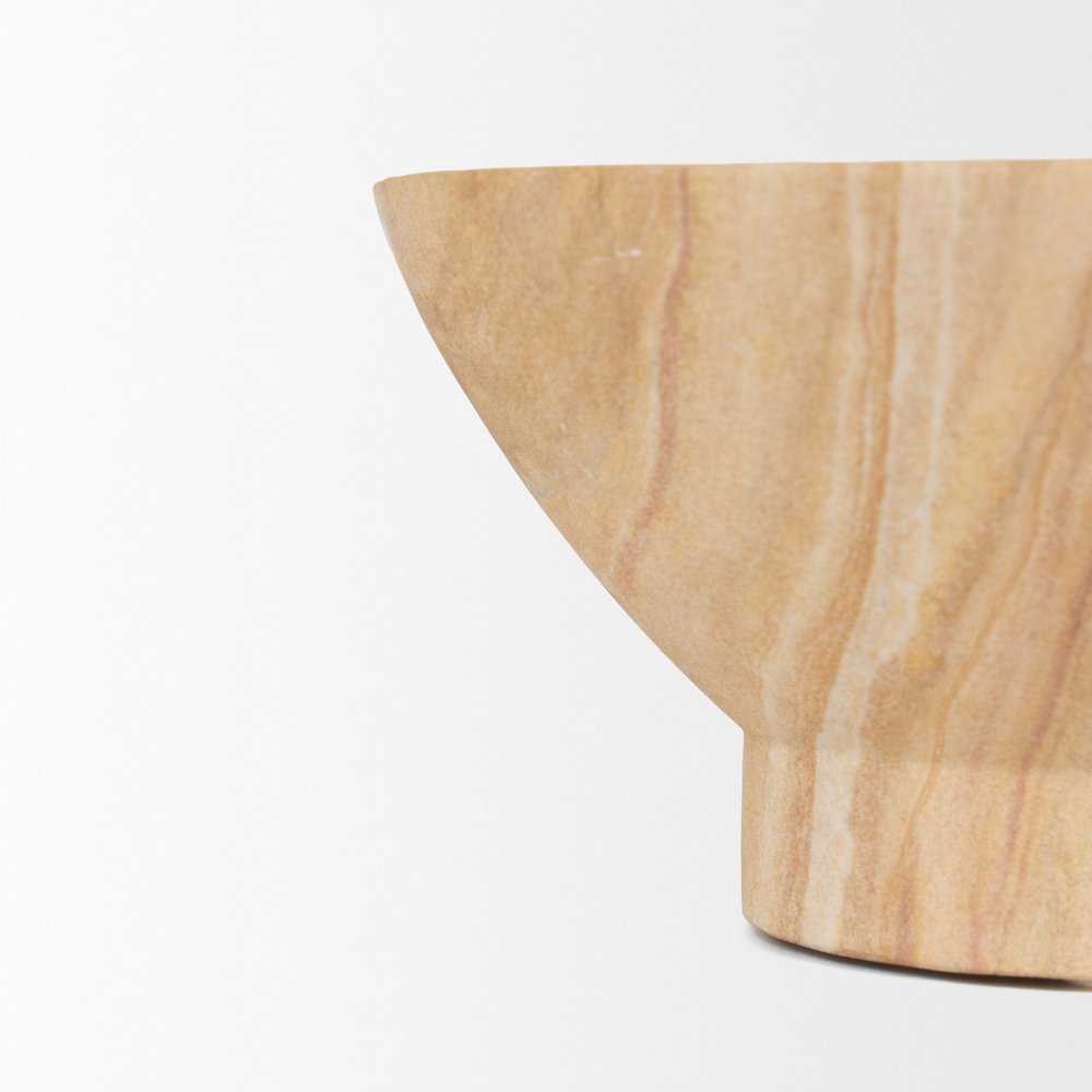 Beige Sandstone Decorative Pedestal Bowl. Picture 6