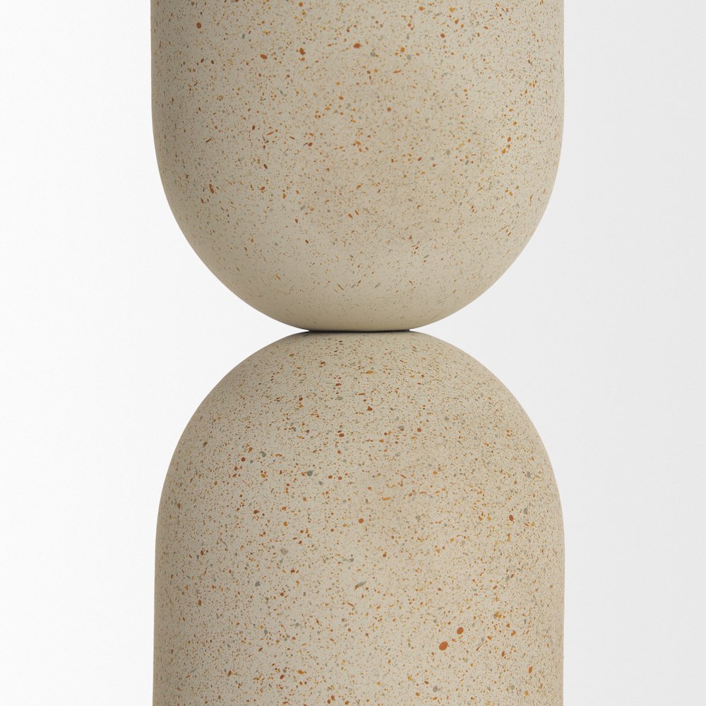 Qamra Medium Beige Textured Metal Pillar Candle Holder Candle Holder. Picture 7