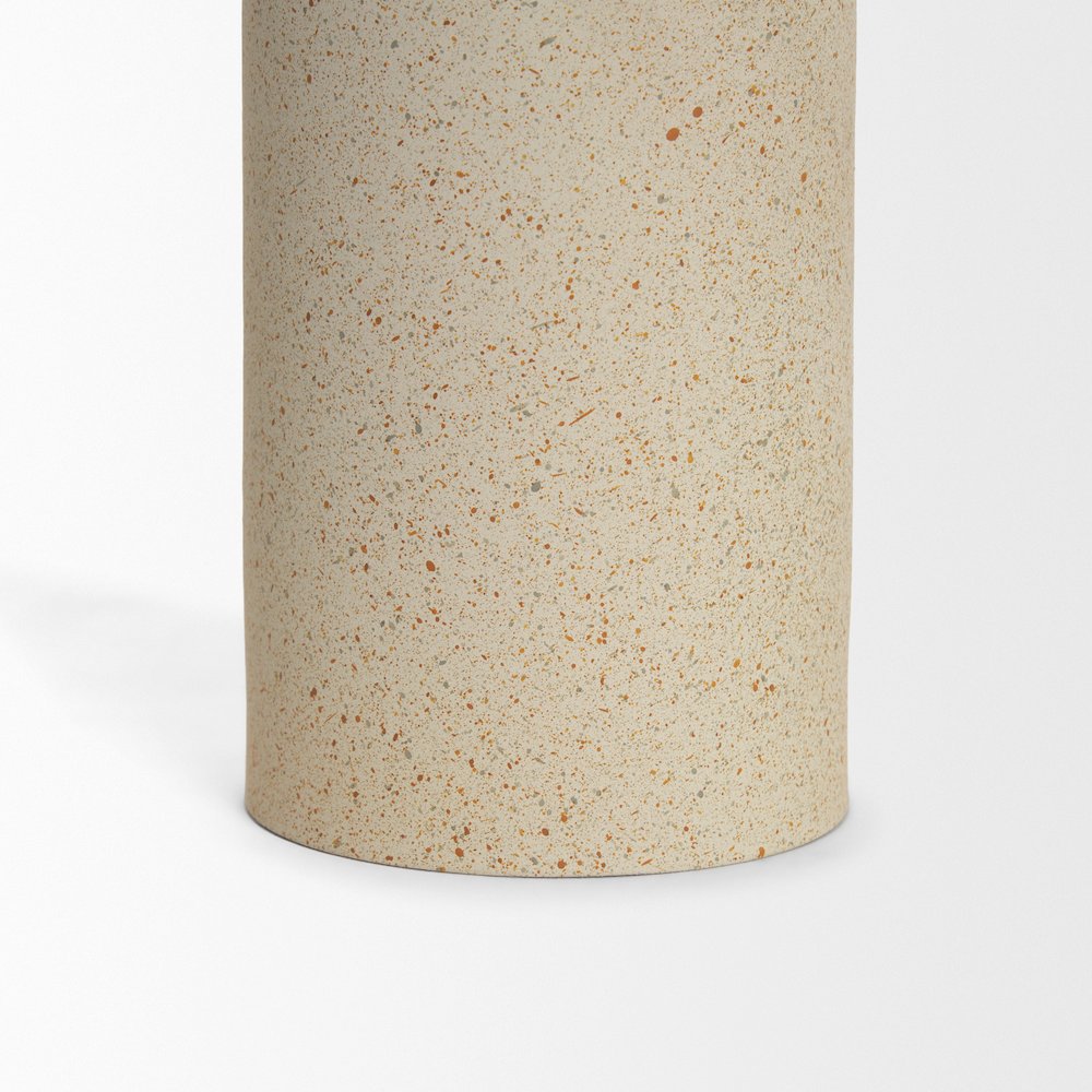 Qamra Medium Beige Textured Metal Pillar Candle Holder Candle Holder. Picture 8