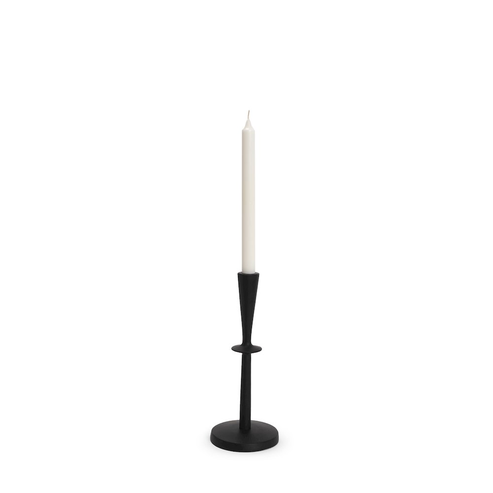 Qwin Matte Black Cast Aluminum Short Candle Holder. Picture 1