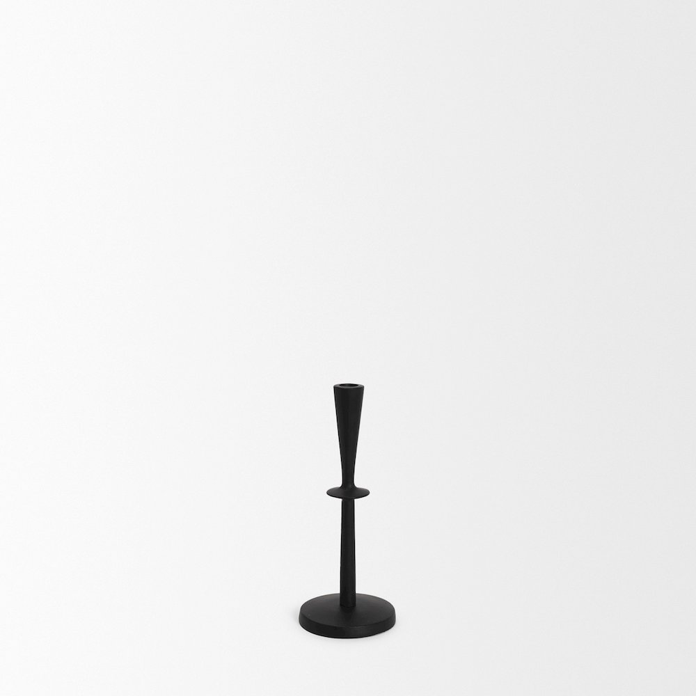 Qwin Matte Black Cast Aluminum Short Candle Holder. Picture 4