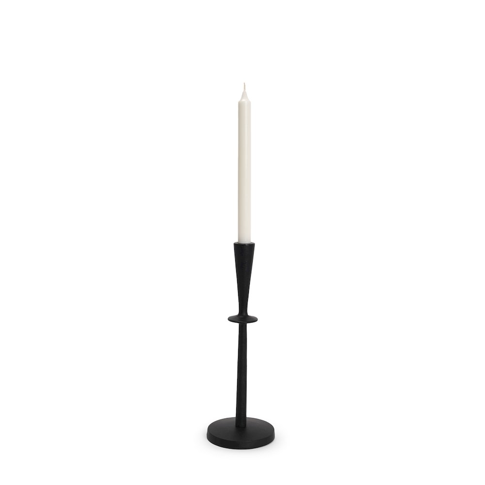 Qwin Matte Black Cast Aluminum Medium Candle Holder. Picture 1