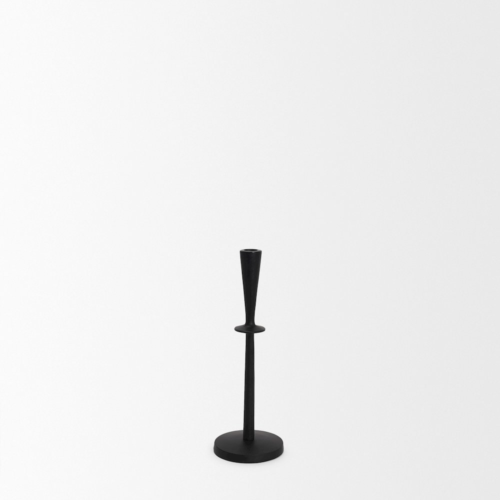 Qwin Matte Black Cast Aluminum Medium Candle Holder. Picture 4
