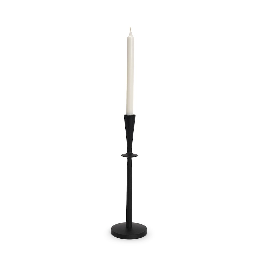 Qwin Matte Black Cast Aluminum Tall Candle Holder. Picture 1