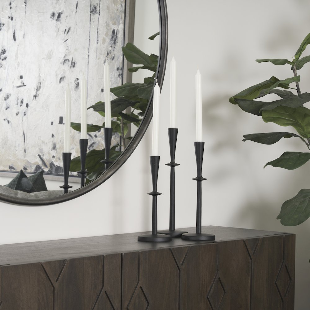 Qwin Matte Black Cast Aluminum Tall Candle Holder. Picture 3