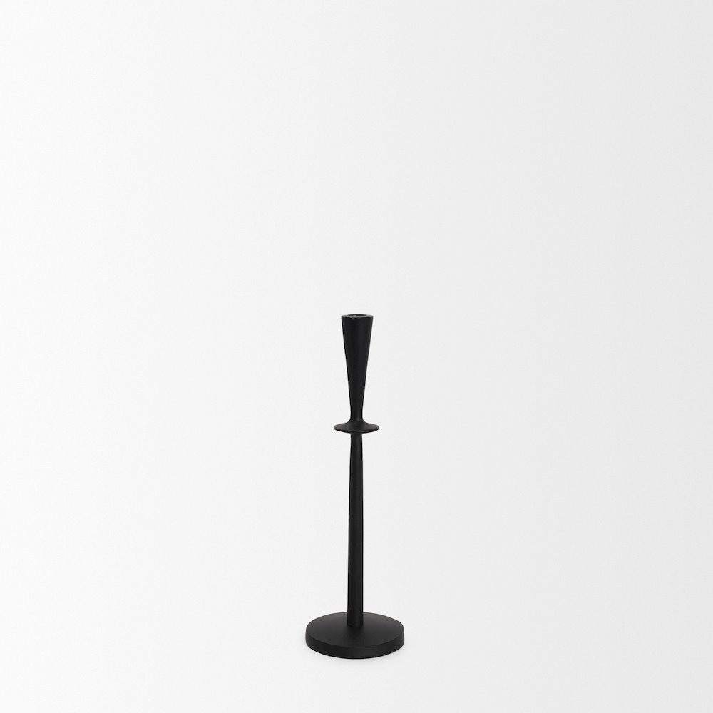 Qwin Matte Black Cast Aluminum Tall Candle Holder. Picture 4