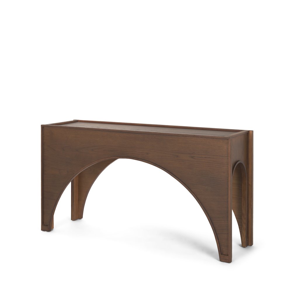Dark Brown Wood Arched Console Table. Picture 1