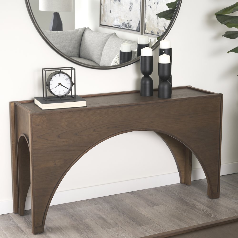 Dark Brown Wood Arched Console Table. Picture 5